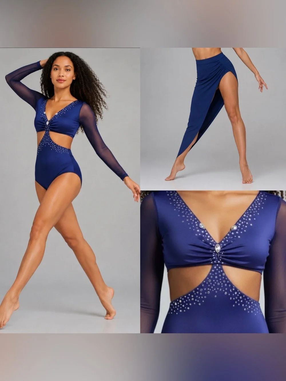 Kelle Competition Dance Costume Navy Blue Long Sleeve Lyrical Solo Adult Medium